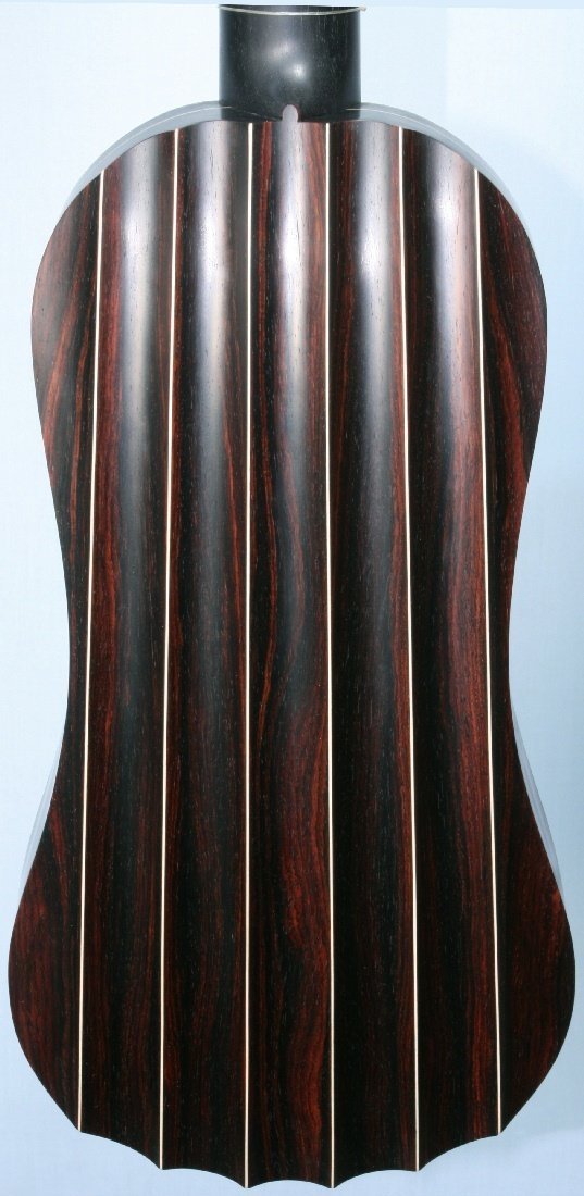 4-course fluted back guitar rear body view