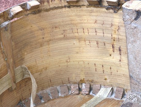 Hot iron marks on the underside of the Sanguino guitar