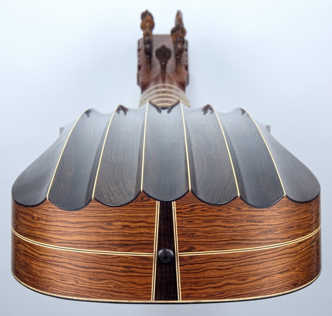 Dias model vihuela with fluted ribs in african blackwood end view