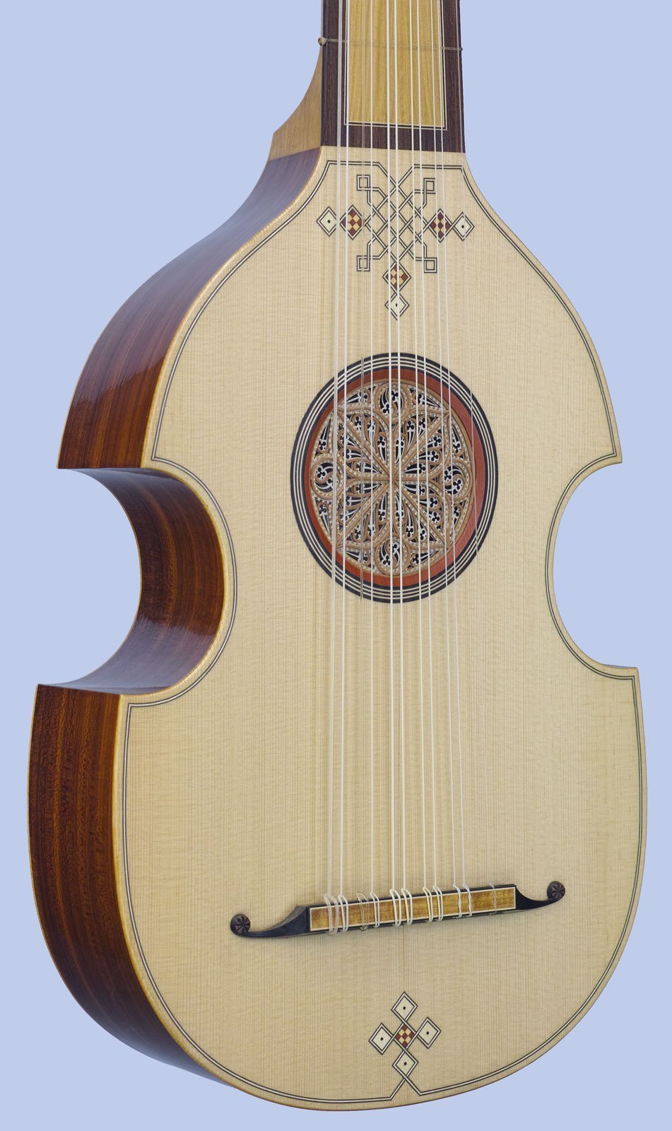 Vihuela, or viola-da-mano, modelled after Girolamo dai Libri painting: soundboard in perspective view